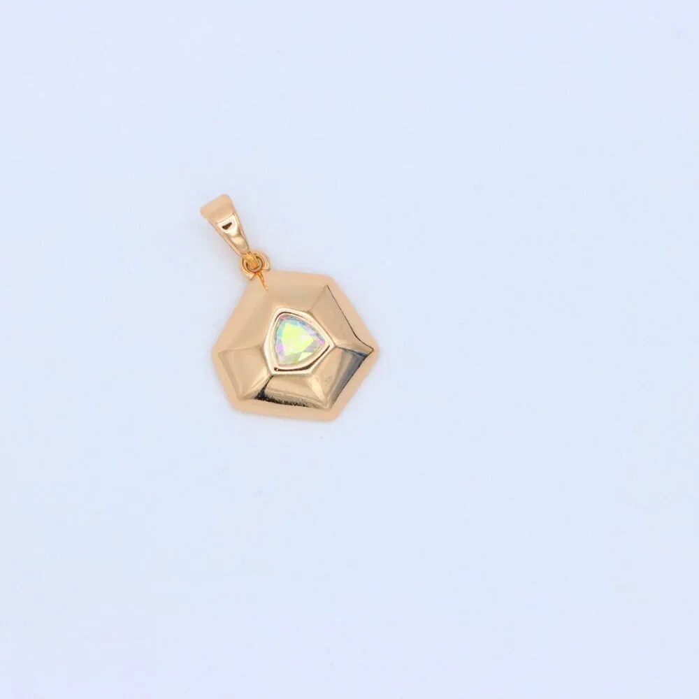 "Gold-Plated Satin White Pendant with Iridescent Center Stone, XPPT1749 - Picture 11 of 13